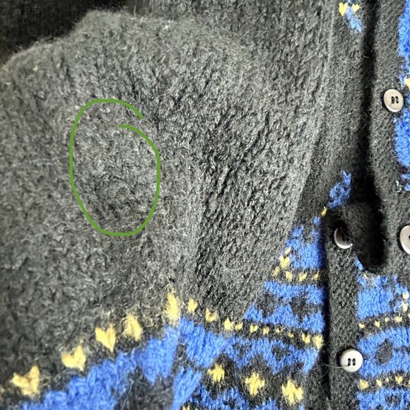 Vintage Plaid Wool Cardigan Sweater Medium 80s Womens Warm Blue Black Yellow - Picture 12 of 13